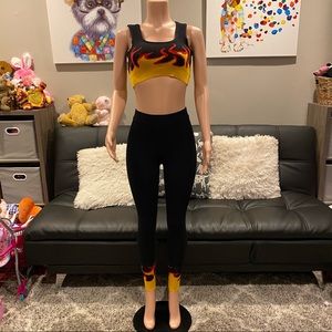 Two piece black soft knit flame legging sweater matching set two piece
